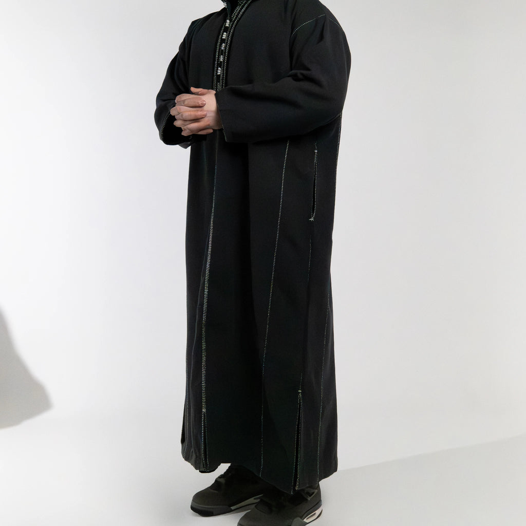 Hooded Winter Moroccan Djellaba Cloak in Charcoal Black