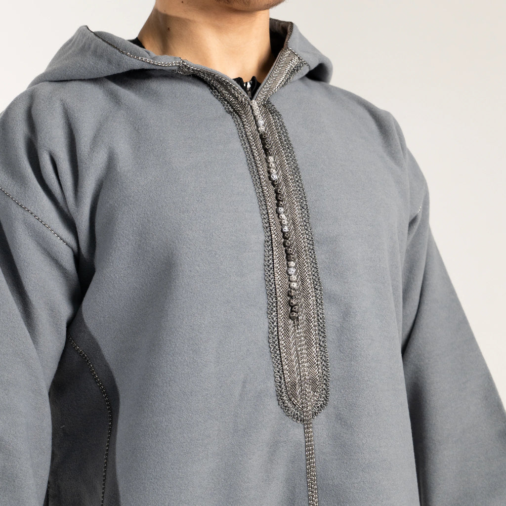 Hooded Winter Moroccan Djellaba Cloak in Hazy Grey