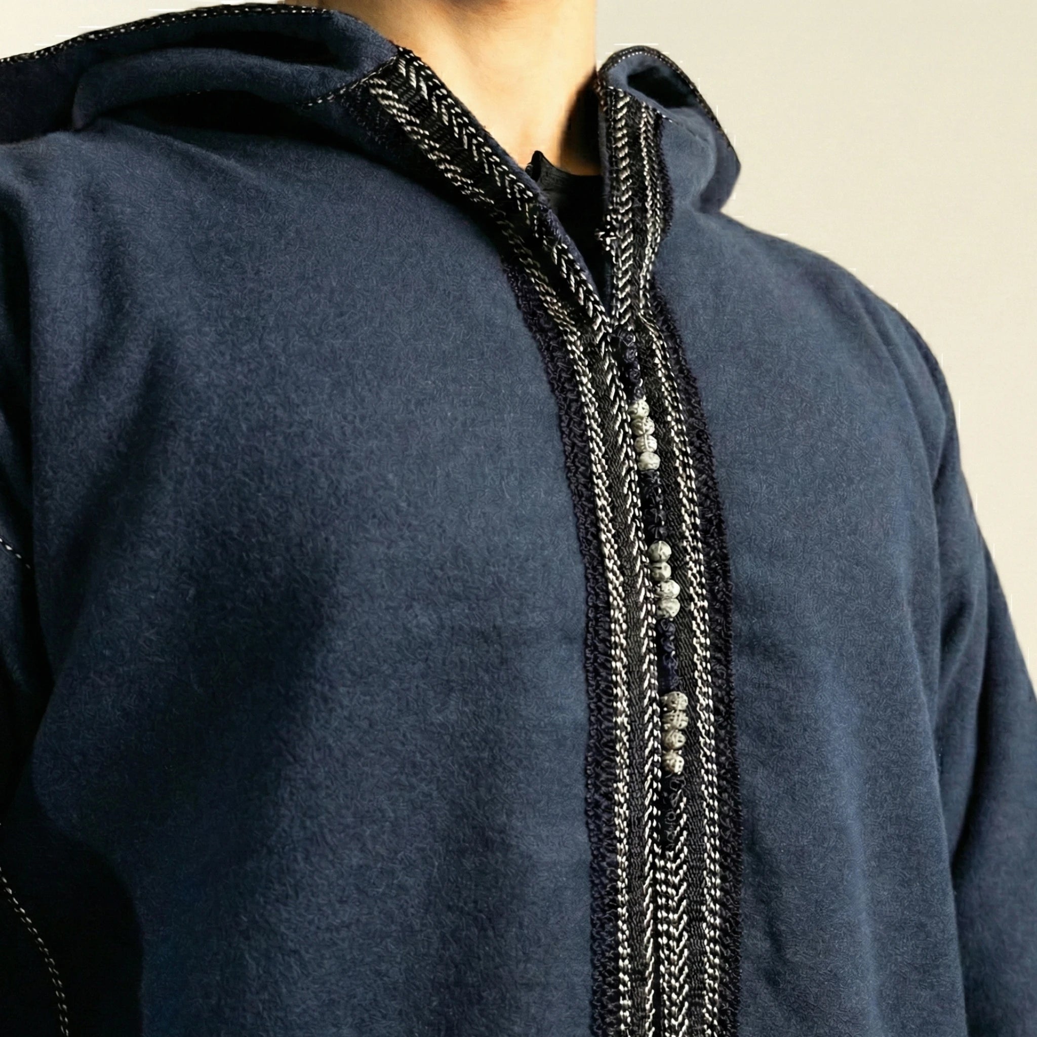 Hooded Winter Moroccan Djellaba Cloak in Ocean Navy