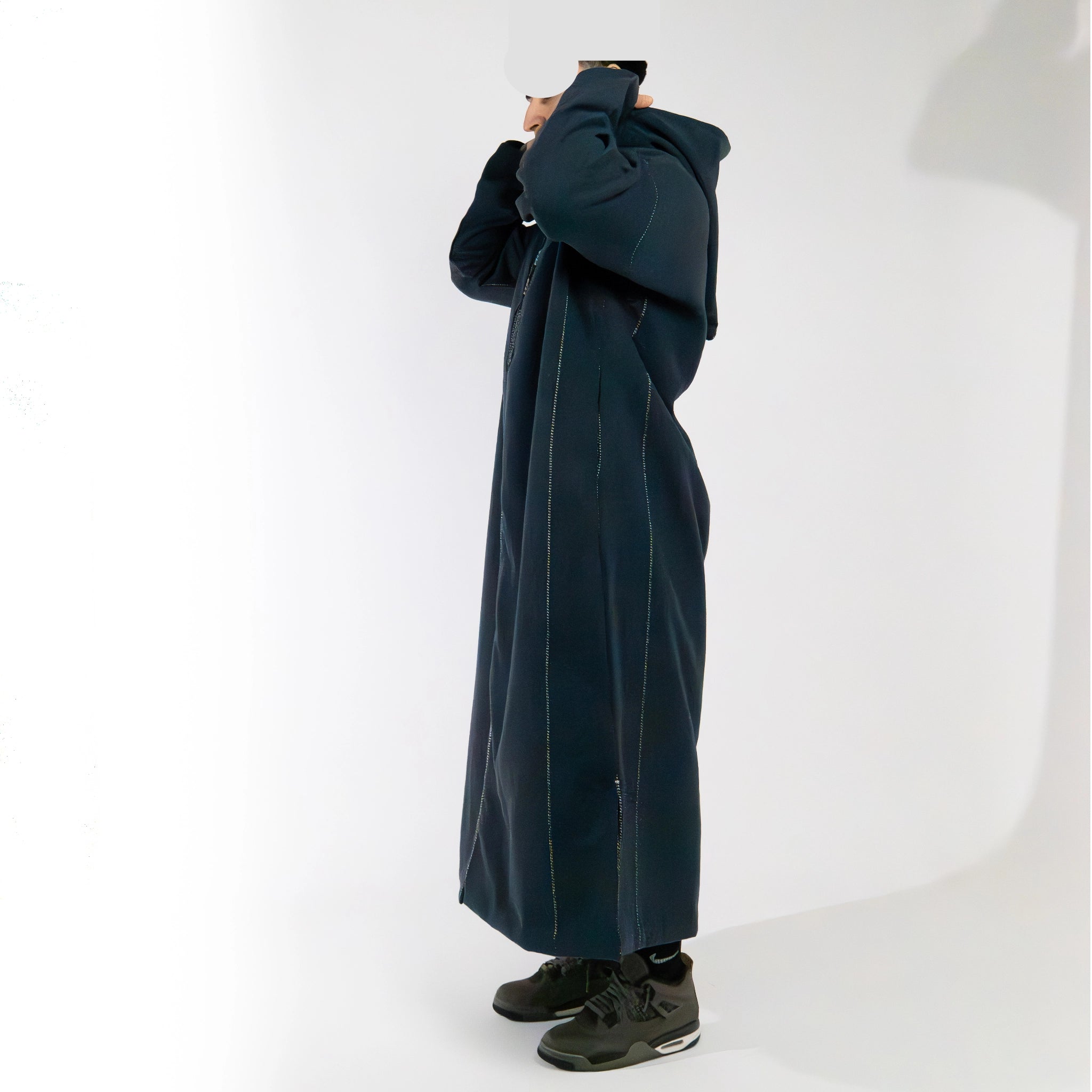 Hooded Winter Moroccan Djellaba Cloak in Ocean Navy