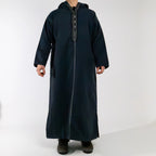 Hooded Winter Moroccan Djellaba Cloak in Ocean Navy