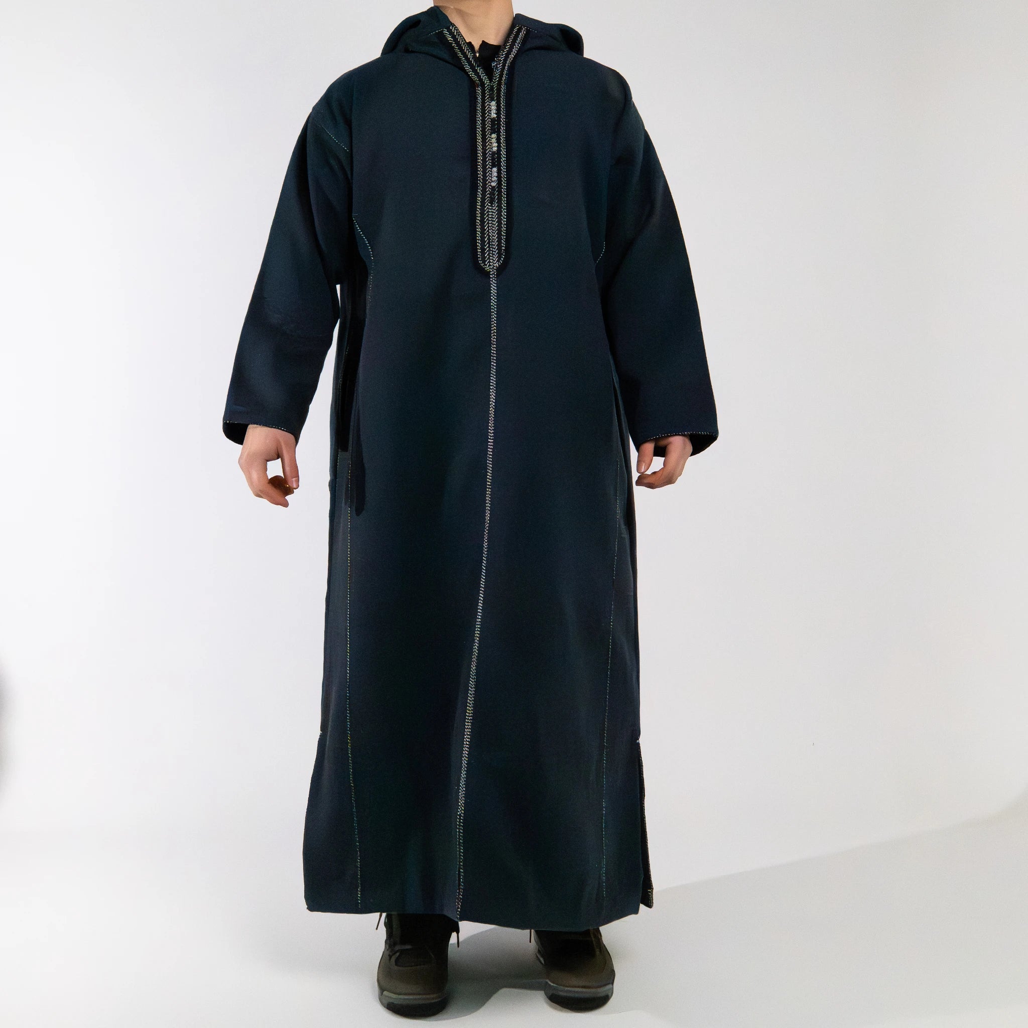 Hooded Winter Moroccan Djellaba Cloak in Ocean Navy
