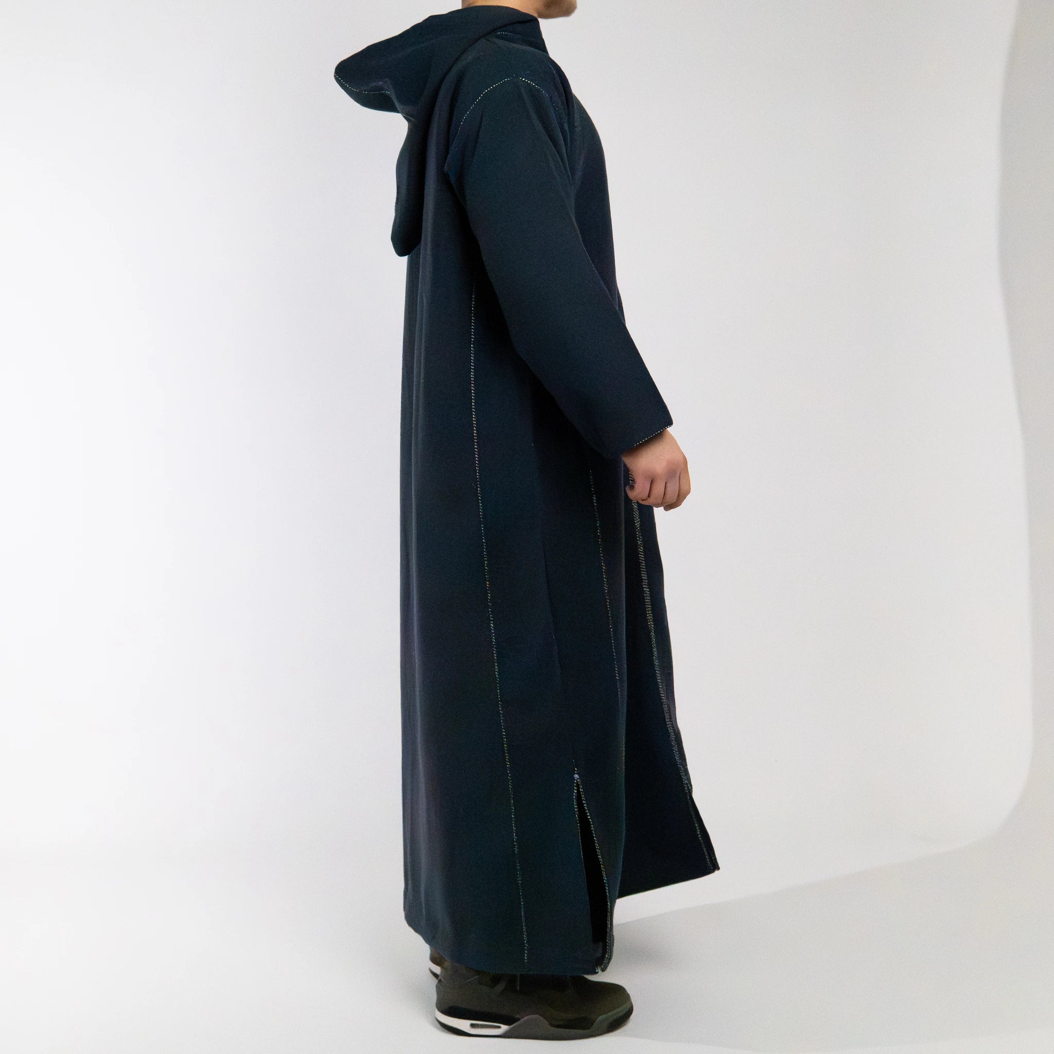 Hooded Winter Moroccan Djellaba Cloak in Ocean Navy