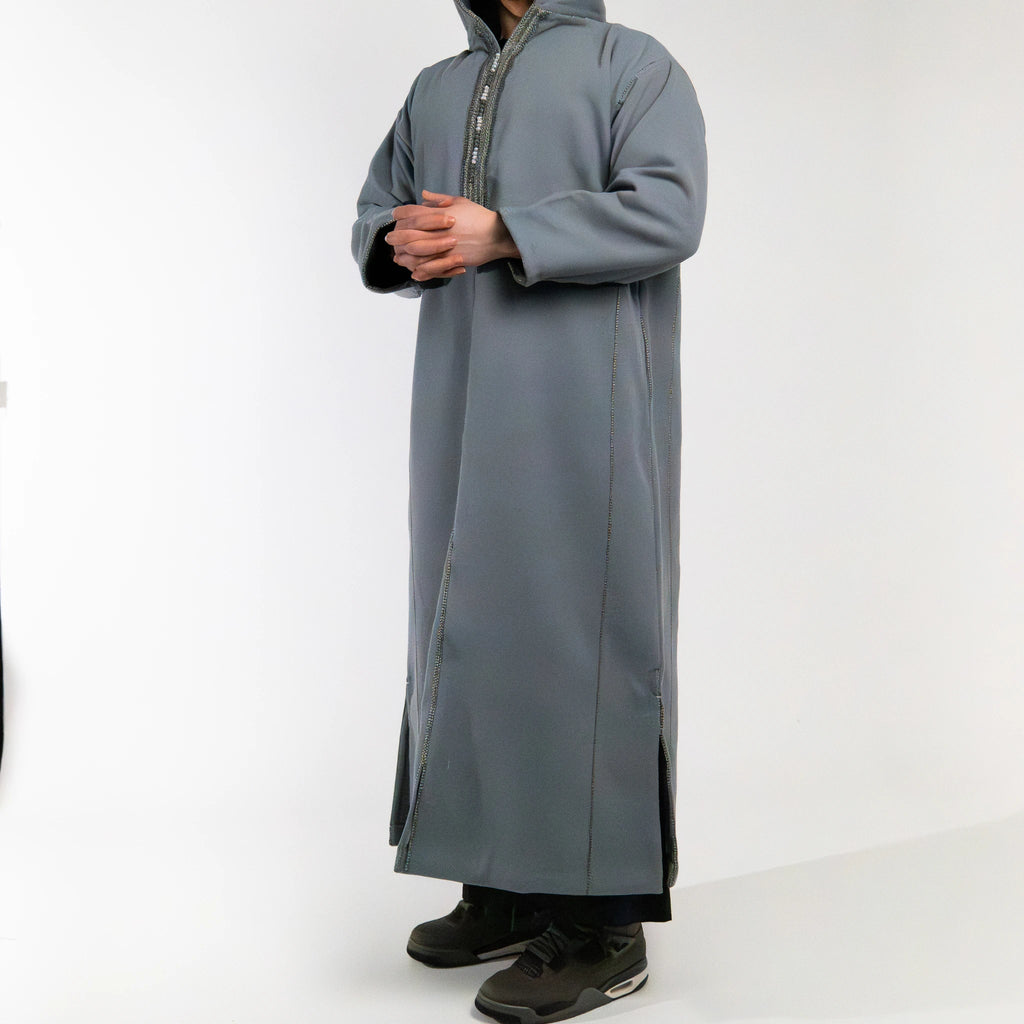 Hooded Winter Moroccan Djellaba Cloak in Hazy Grey