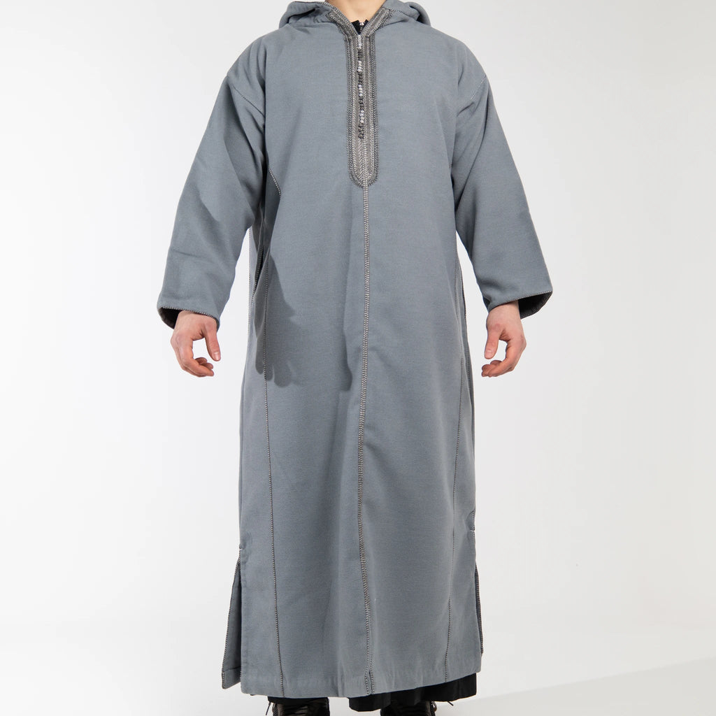 Hooded Winter Moroccan Djellaba Cloak in Hazy Grey