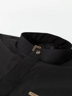 Saudi Thobe in Raven Black – Tailored Fit with Gold Accents