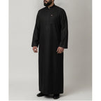 Saudi Thobe in Raven Black – Tailored Fit with Gold Accents