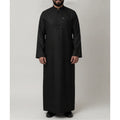 Saudi Thobe in Raven Black – Tailored Fit with Gold Accents