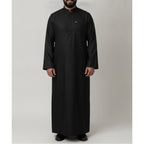 Saudi Thobe in Raven Black – Tailored Fit with Gold Accents