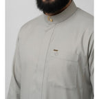 Saudi Thobe in Cream Linen – Tailored Fit with Gold Accents