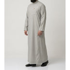 Saudi Thobe in Cream Linen – Tailored Fit with Gold Accents