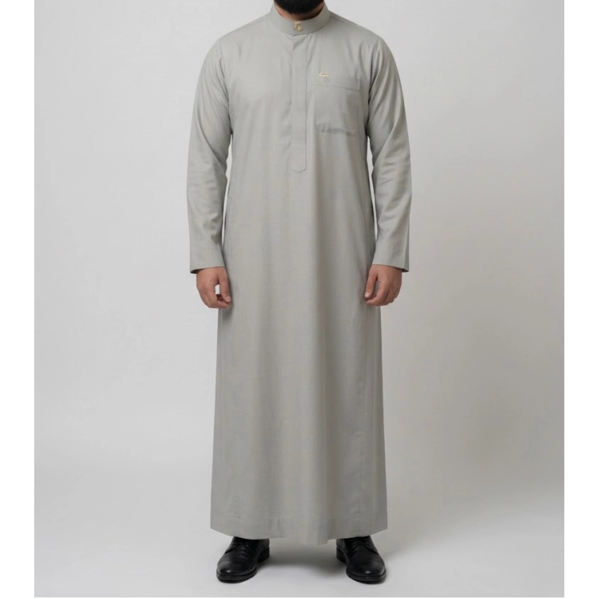 Saudi Thobe in Cream Linen – Tailored Fit with Gold Accents