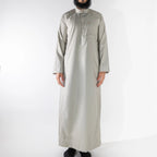 Saudi Thobe in Cream Linen – Tailored Fit with Gold Accents