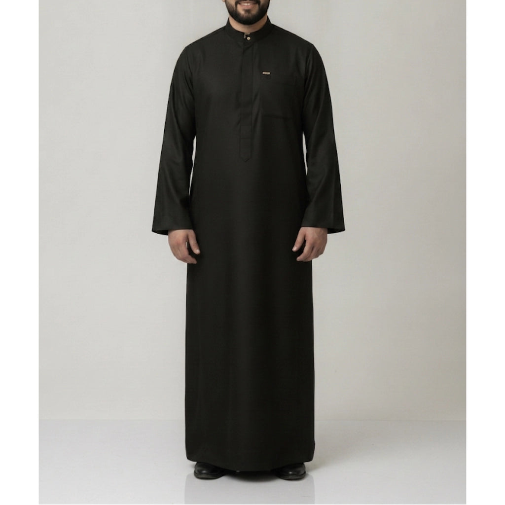 Saudi Thobe in Midnight Olive Green – Tailored Fit with Gold Accents