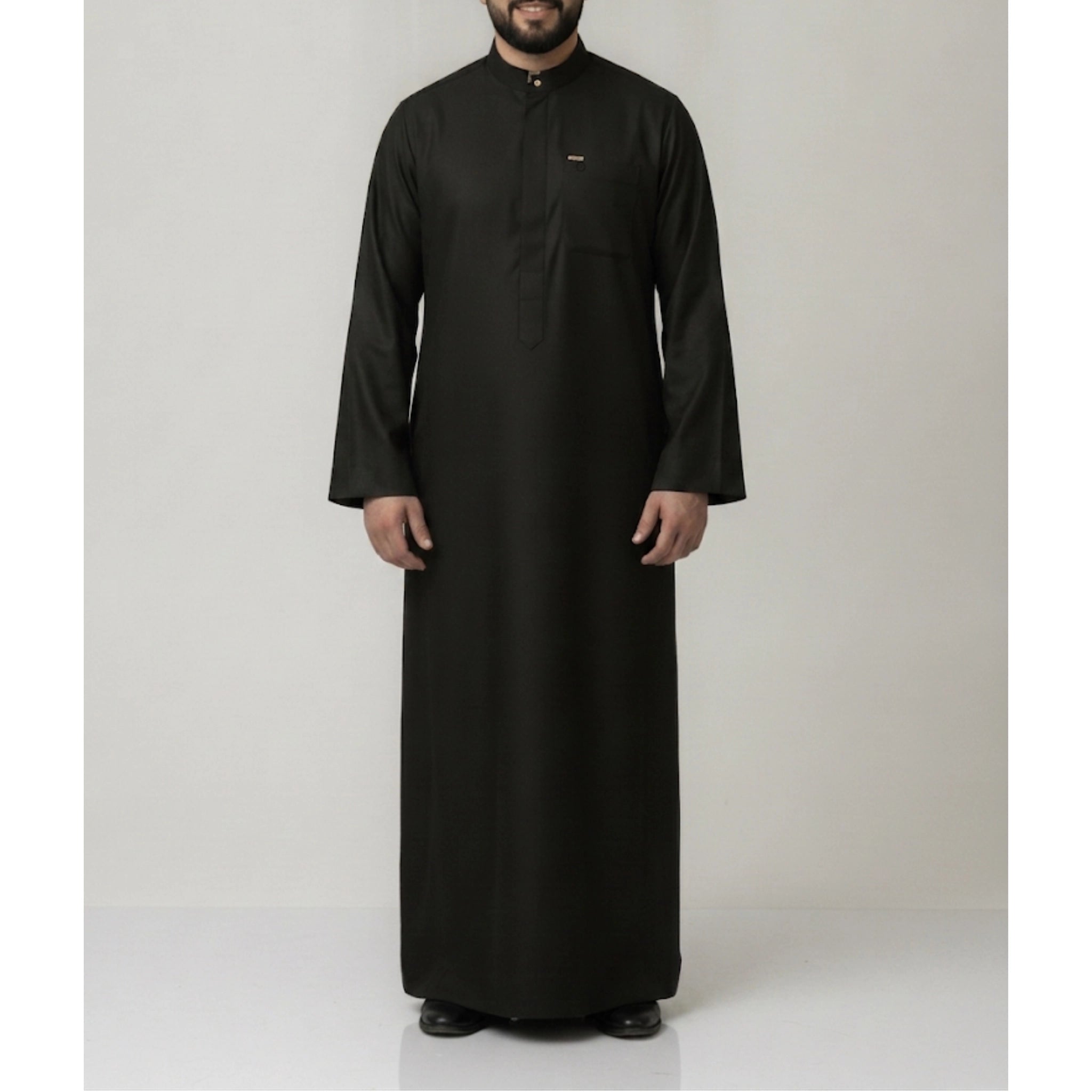 Saudi Thobe in Midnight Olive Green – Tailored Fit with Gold Accents