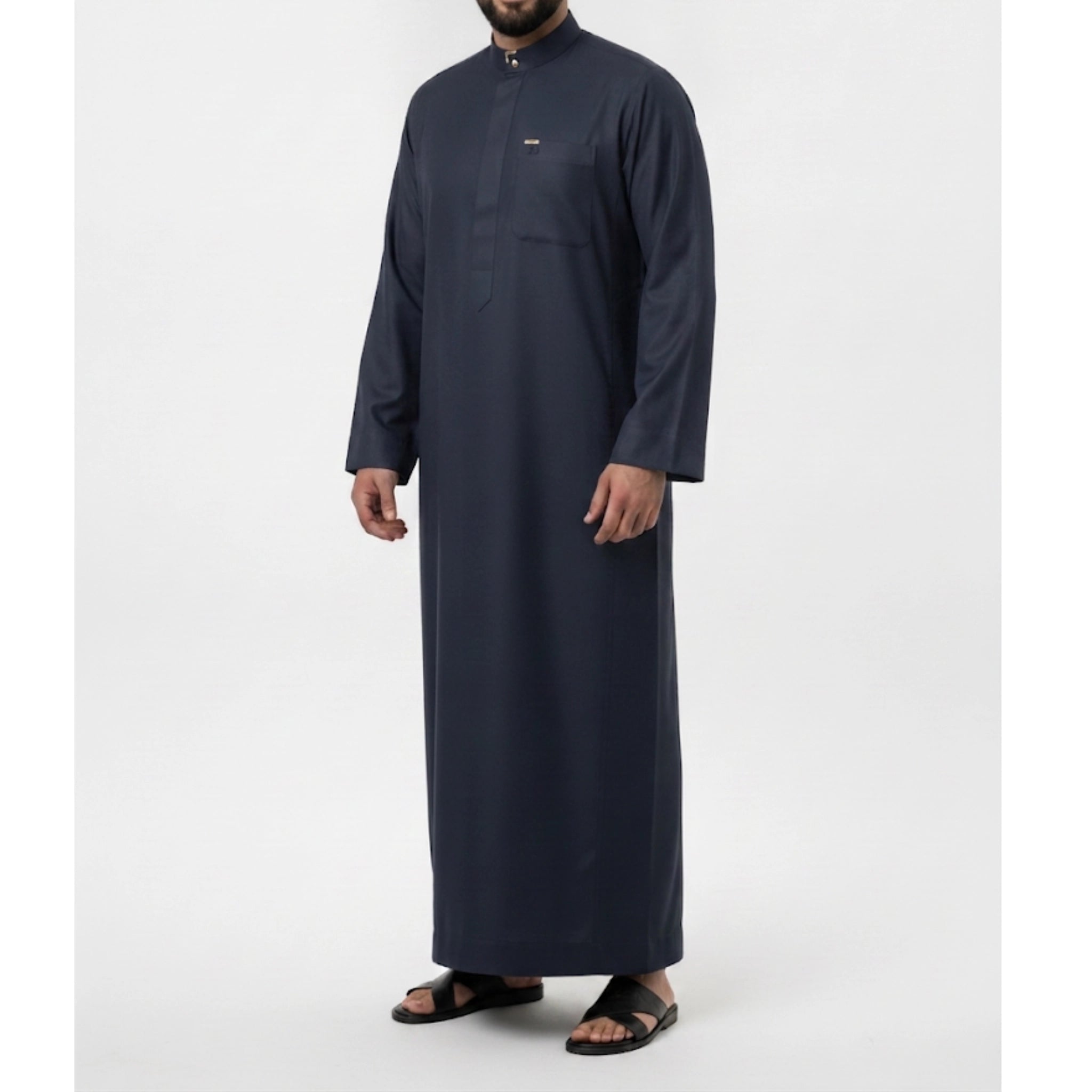 Saudi Thobe in Dark Sapphire – Tailored Fit with Gold Accents