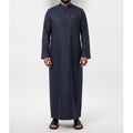 Saudi Thobe in Dark Sapphire – Tailored Fit with Gold Accents
